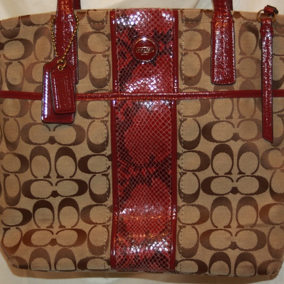 Coach F25706 Signature Python Stripe Tote Handbag - Picture 3 of 8